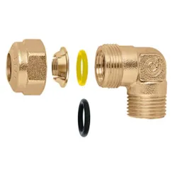 Knelovergangsknie, messing, 10mm x 3/8" M, (drink)water, Caleffi 9057